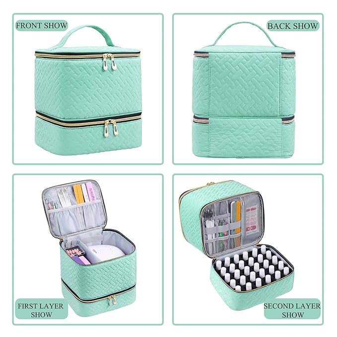 Nail Polish Organizer, Nail Polish Storage Holds 30 Bottles & Nail Lamp, Double Layer Nail Bag Organizer Case, Portable Nail Polish Holder for Nail Tech Travel & Manicure Kit