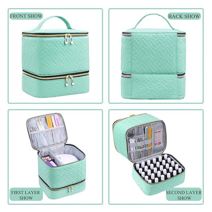 Nail Polish Organizer, Nail Polish Storage Holds 30 Bottles & Nail Lamp, Double Layer Nail Bag Organizer Case, Portable Nail Polish Holder for Nail Tech Travel & Manicure Kit