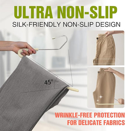 Spring Fever Open Ended Non Slip Sponge Padded Pants Hangers - Chrome Plating Foam Heavy Duty Space Saving Beige Long 10