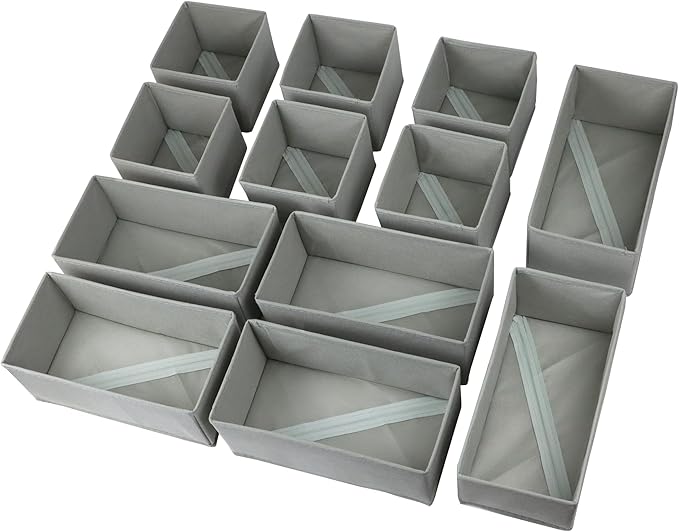 Fordonral Drawer Organizer Clothes, Foldable Fabric Dresser Organizer Closet Organizers and Storage Box for Underwear,Folded Clothes,Baby Clothing,Socks,Bra,Towels,Ties(6M+6S,Gray)