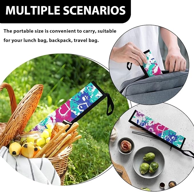 COEQINE Travel Silverware Case Lovely Heart Travel Utensil Carrying Case With Handles Leafproof Lightweight Flatware Organzier For Travel Washable Machine Doodle