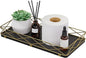 Lixple Toilet Paper Basket Holder, 13" Toilet Tank Tray, Wood and Metal Toilet Tray Vanity Organizer Bathroom Tray, Kitchen Sink Organizer for Soap Dispenser (Black + Gold)