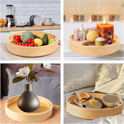 10in Bamboo Lazy Susan Organizer Turntable for Cabinet - Rotating Spinning Storage Tray for Tabletop, Countertop, Cabinet, Pantry, Kitchen | Spice Rack, Jars & Canisters Holder