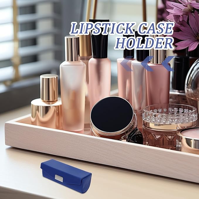Beavorty Womens Wallet PU Leather Lipstick Case with Mirror Lipstick Holder Portable Organizer Travel Cosmetic Containers for Gloss Blue Womens Wallets