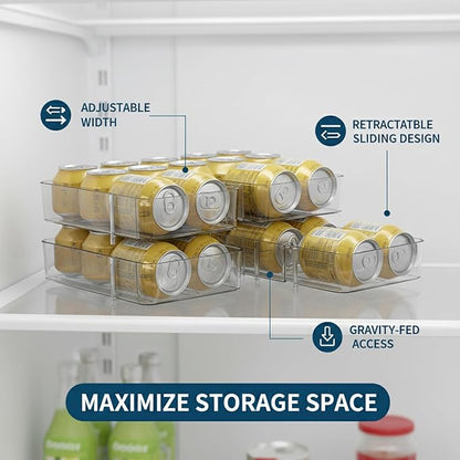 Retractable Can Dispenser, Adjustable Width Sliding Storage Rack for Refrigerator & Pantry, Clear PP Plastic Beverage Organizer