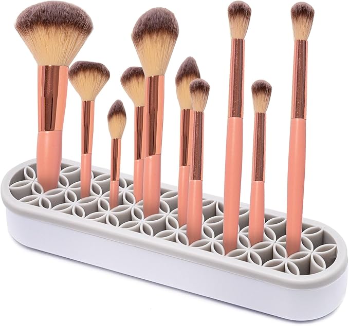 1Pcs Silicone Makeup Brush Holder Stand Light Grey Make Up Brush Organizers Makeup Brushes Holder Organizer for Painting Pen Brushes Nail Clippers Drill Pens Ruler Sewing Craft Tools