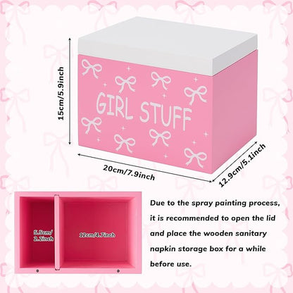 R HORSE Tampon Holder for Bathroom - Pink Feminine Product Organizer, Bow Organize Case with Lid Shark Week Tampon Storage Lady Stuff Box for Bathroom Accessories