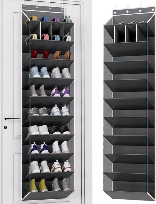 KYEVIS 10-Tier Large Size Over the Door Shoe Organizer, 20 Pairs Hanging Shoe Rack for Closet with Deep Pockets, Space-Saving Storage for Sneakers, Boots Heels (Grey)