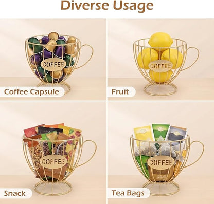 SpaceTime Coffee Pod Holder,Large Capacity Coffee Pod Organizer Cup Holder ,Sturdy Coffee Coffee Basket for Counter Kitchen and Office Desktop,Versatile Metal Pods Storage,Coffee Bar Accessory (Black)
