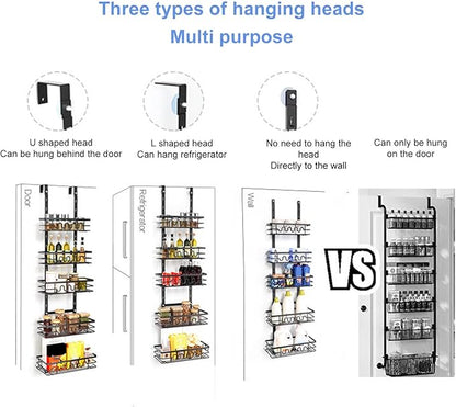 Haofy Over The Door Rack Organizer 5 Tier Punchless Hanging Shelf Carbon Steel Construction for Seasonings Cans Fits Cabinet Pantry Doors
