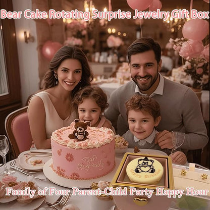 Little Bear Cake Rotating JewelryBox for Proposal - Rotating Ring Box Engagement Ring Box, Surprise Box Ring Bearer Box, necklace box for Birthday,Necklace Holder with Fabric Interior (pink)