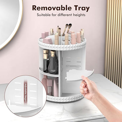Rotating Makeup Organizer, 360° Spinning Skincare Organizers, Adjustable Layer Cosmetic Storage Lazy Susan Makeup Organizers for Dresser Bathroom, Medium, White