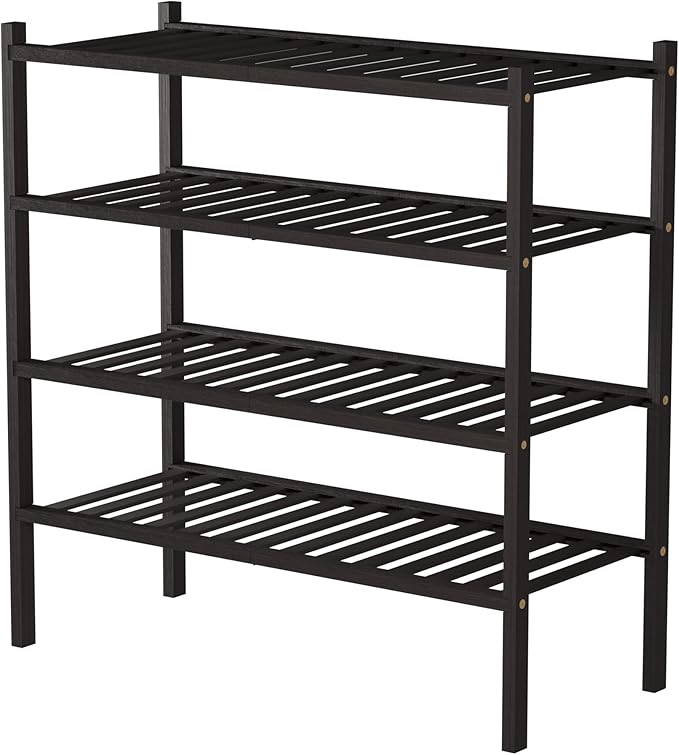 ROMGUAR CRAFT 4 Tier Bamboo Shoe Rack for Closet Free Standing Wood Shoe Shelf for Entryway Small Space Stackable 27"x11"x26" (Brown)