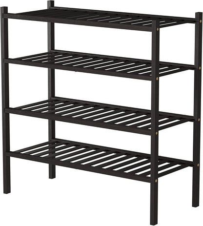 ROMGUAR CRAFT 4 Tier Bamboo Shoe Rack for Closet Free Standing Wood Shoe Shelf for Entryway Small Space Stackable 27"x11"x26" (Brown)