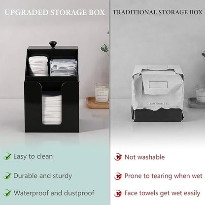 Anyoifax Disposable Facial Towels Storage Compatible with Clean Skin Club Clean Towel XL Double Layer Acrylic Box Cotton Pads Container Qtip Bin Face Towelettes Holder for Bathroom Counter, Black