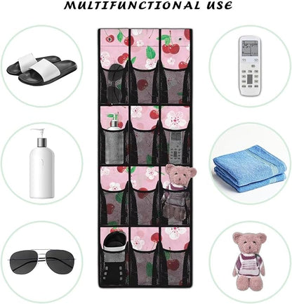 Cherry Blossoms Over the Door Shoe Organizer,Shoe Organizer Door Hanger,Space Saver Shoes Hanger Storage Organizer Bag