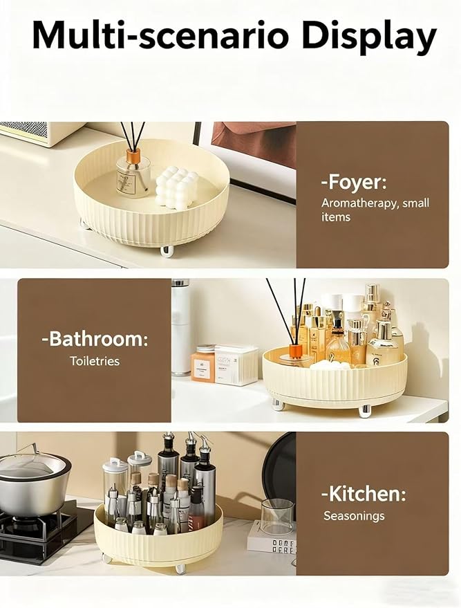 360°Rotating Organizer,Lazy Cosmetic Perfume Storage Organizer,Large-Capacity Round Display Box,Suitable for Bathroom Countertops,Dressers (Cream White)