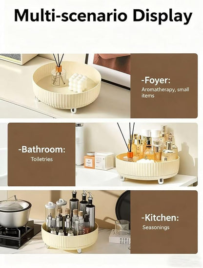 360°Rotating Organizer,Lazy Cosmetic Perfume Storage Organizer,Large-Capacity Round Display Box,Suitable for Bathroom Countertops,Dressers (Cream White)