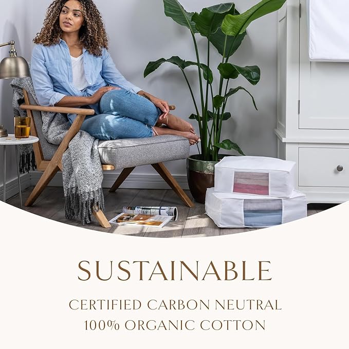 Hayden Hill Luxury Organic Cotton Sweater Storage Bag - Fits 4 Fine Knits - 15 Inch - Breathable Moth Proof Clothes Storage For Cashmere - Garment Organizer For Closet - Certified Carbon Neutral