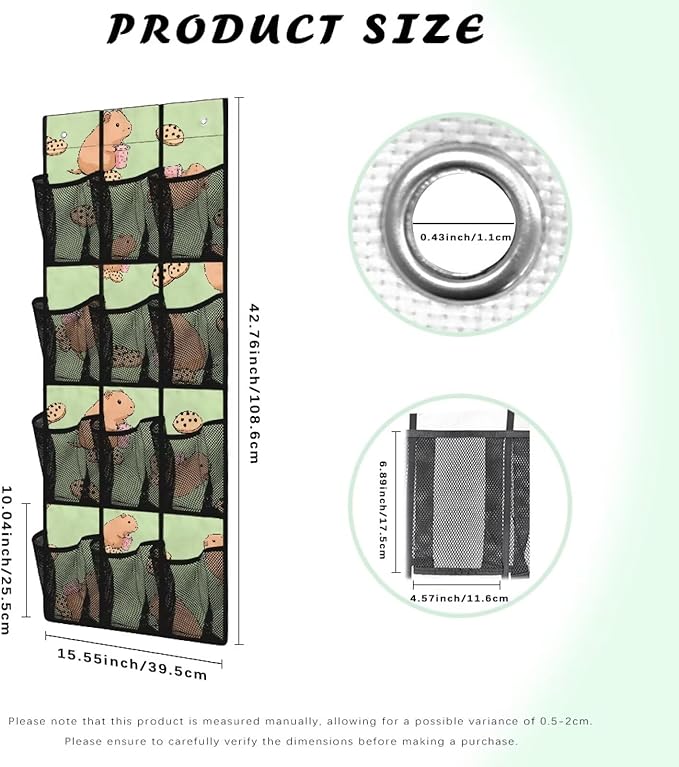 Capybara Shoe Organizer Door Hanger,Storage for Small Spaces,Over the Door Shoe Organizer with 12 Mesh Large Pockets