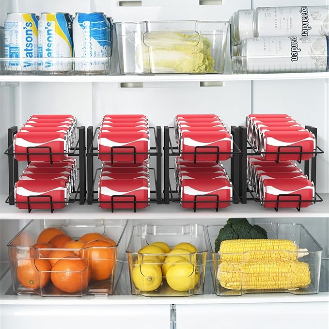 MOOACE 4 Pack Can Rack Organizer, 2 Tier Kitchen Canned Food Storage Dispenser Holds up to 40, Can Organizer for Cabinet Pantry Refrigerator Countertop, Black