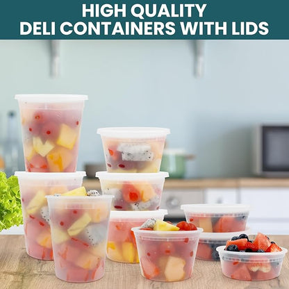 WGCC Deli Containers with Lids 48 Sets- Disposable Soup Containers 8oz, 16oz, 32oz - Plastic Containers with Lids, Food Container Leakproof, BPA Free/Microwave/Freezer/Dishwasher Safe