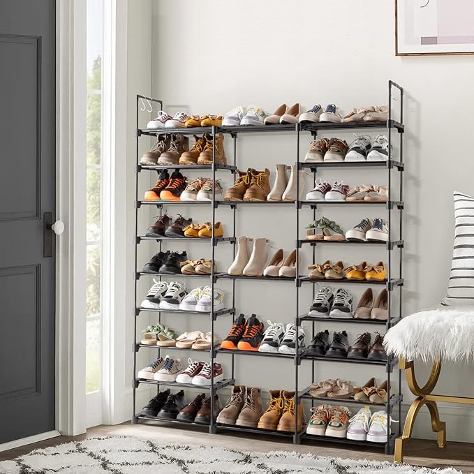 9 Tiers Shoe Rack, Metal Shoe Storage Organizer with Non-Woven Fabric, Large Shoe Rack Shoe Stand Holds 50-55 Pairs Boots Sturdy Tall Shoe Shelf for Entryway, Closet, Garage, Bedroom, Cloakroom，Black