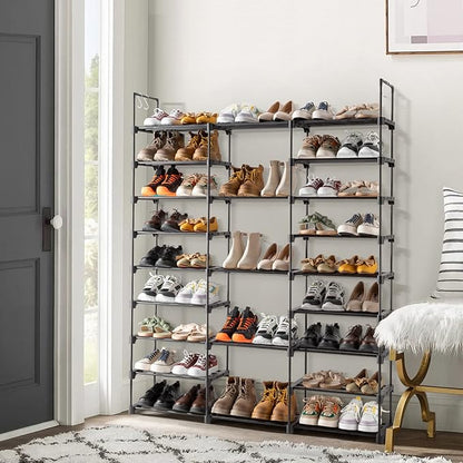 9 Tiers Shoe Rack, Metal Shoe Storage Organizer with Non-Woven Fabric, Large Shoe Rack Shoe Stand Holds 50-55 Pairs Boots Sturdy Tall Shoe Shelf for Entryway, Closet, Garage, Bedroom, Cloakroom，Black