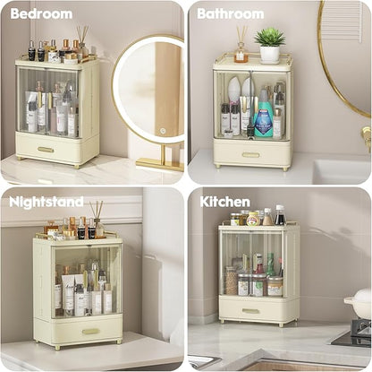 Webetop Cosmetic Organizer Countertop, Makeup Storage Organizers with Drawers & Magnetic Doors, 15.3" Tall Skincare Organizer for Vanity, Bathroom Counter, Dresser, Dustproof Make up Organizer