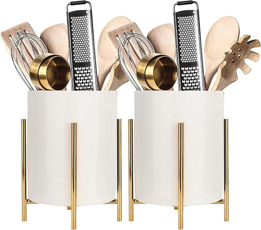 Utensil Organizer for kitchen, Knives and Forks with Shiny metal frame Tray for Farmhouse Kitchen Decor and Countertop(6.3 * 4.33inch)