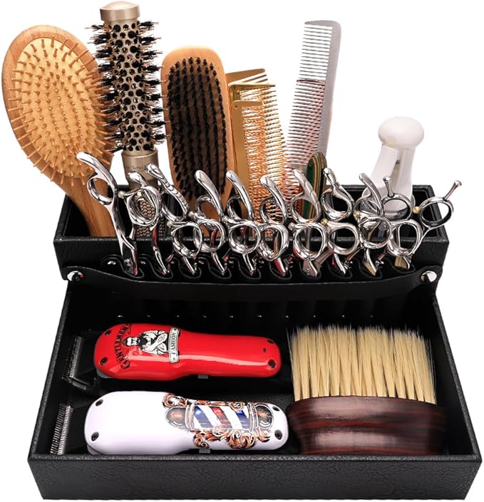 Barber Storage Box,Hairdressing Tool Holder, Multifunctional Detachable Large Storage Box, Shear Holder PU Leather Salon Scissors Holder, Hair Cutting Tools Storage Case for Barber Accessories(Small)