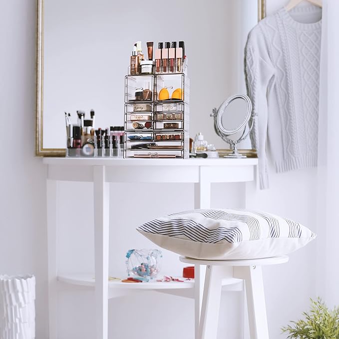 Sorbus Large Makeup Organizer - Clear Stackable Jewelry & Makeup Organizer For Vanity, Bathroom Storage, Dresser - 12 Drawers Cosmetic Beauty Organizers and Storage with Lipstick, Makeup Brush Holder