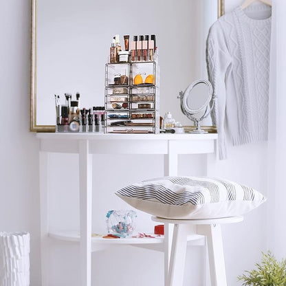 Sorbus Large Makeup Organizer - Clear Stackable Jewelry & Makeup Organizer For Vanity, Bathroom Storage, Dresser - 12 Drawers Cosmetic Beauty Organizers and Storage with Lipstick, Makeup Brush Holder