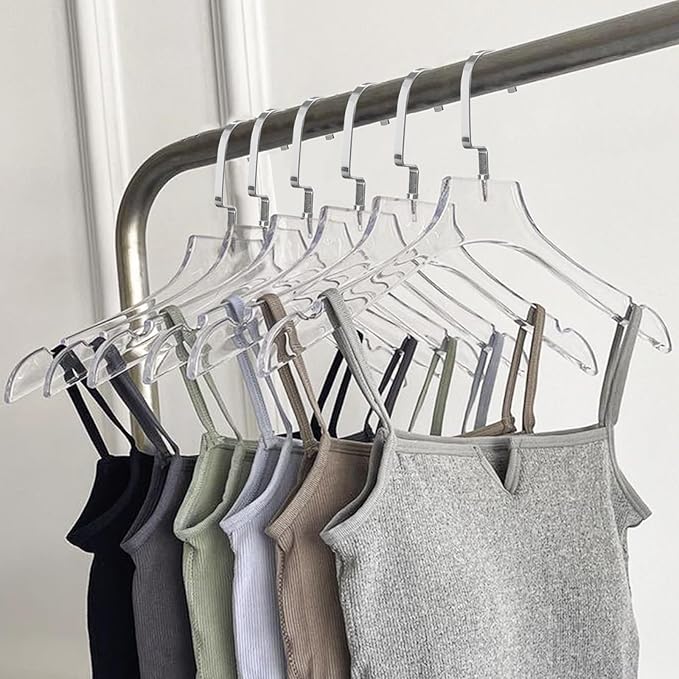 Besser 15 Pack Acrylic Hangers Gold Acrylic Hanger with Clips Premium Quality Crystal Clear Hangers Luxury Dress Suit Hangers(Silver Hook)