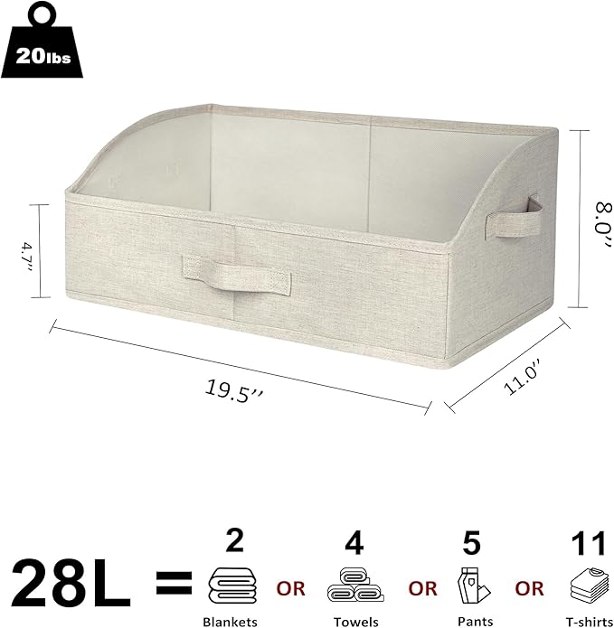 WUIKE Trapezoid Storage Bins for Closet Organizers and Storage, Fabric Closet Bins with Handles, Foldable Storage Baskets for Clothes, Purse, Blanket, Line Beige, Extra Large, 3-Pack