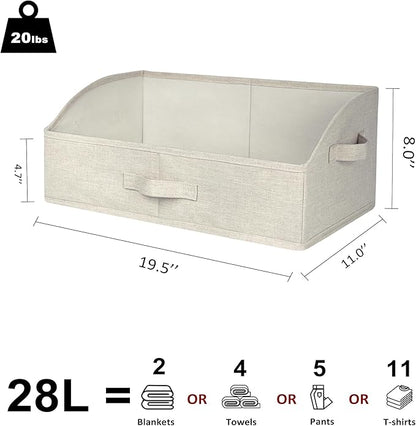WUIKE Trapezoid Storage Bins for Closet Organizers and Storage, Fabric Closet Bins with Handles, Foldable Storage Baskets for Clothes, Purse, Blanket, Line Beige, Extra Large, 3-Pack