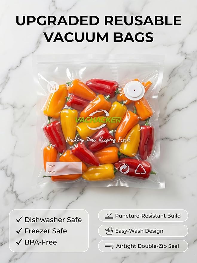30 Pack Reusable Vacuum Sealer Bags with Valve, 10"x11" BPA Free&Replacement Bags for Handheld Sealer, Perfect Starter Kit Refill, Dishwasher & Freezer Safe