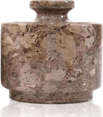 MARBLOUS KRAFTS Marble Salt Cellar with Lid 3" Oceanic Flaky Salt Bowl Kitchen Countertop Storage, Perfect for Small Spice Jar and Sugar Bowl