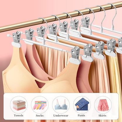 Clothes Pants Hangers with Wide Clips 10 Pack,Non-Slip Adjustable Skirt Hanger for Women,Space-Saving Heavy Duty Men Hangers for Pants,Trousers,Jeans,Shorts 12Inch White