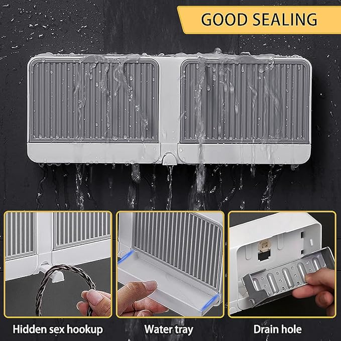 Soap Holder with Hooks, 2-in-1 Wall Mounted Soap Dish, No Drilling Soap Bar Holder with Self Draining to Keep Soap Bars Dry, Suit for Shower, Bathroom and Kitchen(Gray)