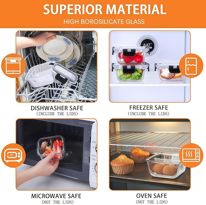 Bariatric Meal Prep Containers, 8 oz Glass Bariatric Portion Control Containers with Two 4 oz Compartments (3 Pack), Reusable Lunch Box Bento Box with Lids, Glass Snack Containers with Lids