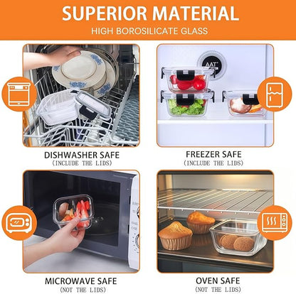 Bariatric Meal Prep Containers, 8 oz Glass Bariatric Portion Control Containers with Two 4 oz Compartments (3 Pack), Reusable Lunch Box Bento Box with Lids, Glass Snack Containers with Lids