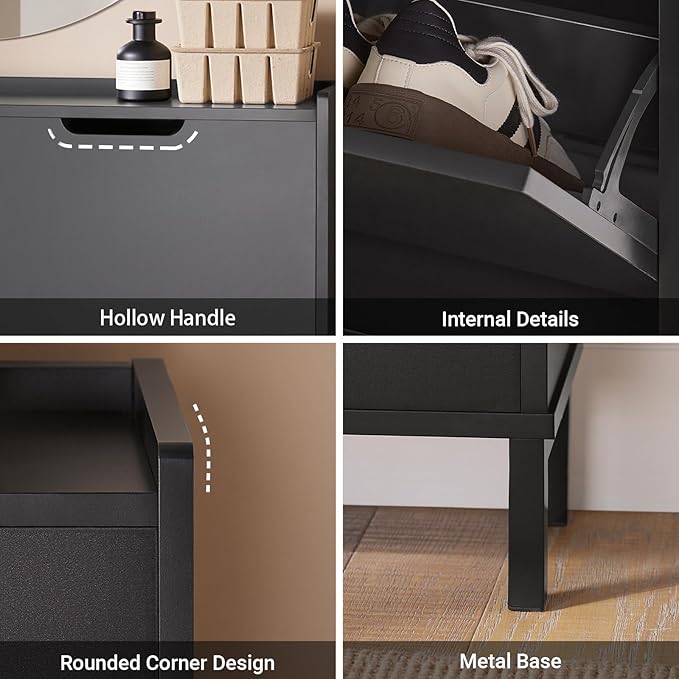 Haotian Ultra Thin Shoe Cabinet with 4 Flip-Drawers, Narrow Shoe Rack, Slim Shoe Storage Organiazer Entryway, Black, FSR100-W, 7.5" D x 39.4" W x 35.6" H