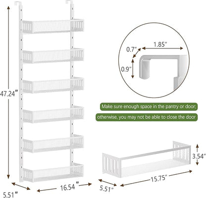6-Tier Over The Door Pantry Organizer with Mesh Baskets, Adjustable & Stable Hanging Spice Rack for Kitchen, Bathroom, Bedroom, and Baby Essentials Storage
