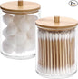Hipiwe 2 Packs Acrylic Qtip Holder Clear Bathroom Dispenser with Lid Plastic Bathroom Canisters Round Apothecary Jar Set Cotton Swab and Ball Storage Organizer for Makeup Sponges, Bath Salts