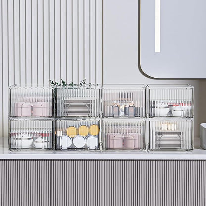ZHIAI 8 Pack Clear Stackable Storage Drawer, Acrylic Drawer, Cosmetic Organizer, Plastic Organizer for Dresser, Under, Kitchen Cabinet, Pantry, Home Organization and Storage