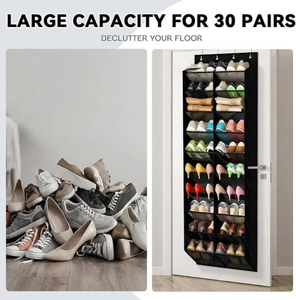 Over The Door Shoe Organizer Storage - Large Size Hanging Shoe Organizer Rack for Door Closet Holds 10 Tiers, Widened and Deep Pockets - Fit All The Family's Sneakers, Boots, Heels,Black