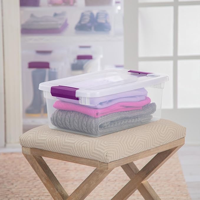 Sterilite 12-Pack ClearView Latch Box, Stackable Organizer Bins with Lids, 15 Quart - Clear Plastic Organization Containers for Closet, Bedroom, Shelving Units and Home or Office Storage