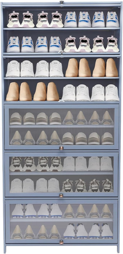 10 Tiers Shoe Storage Cabinet,Free Standing Shoe Rack with Transparent Cabinet Door,Hall Organizers & Storage Rack with Adjustable Shelf for Entryway Living Room.,31.5 * 12.6 in (Grayish Blue)