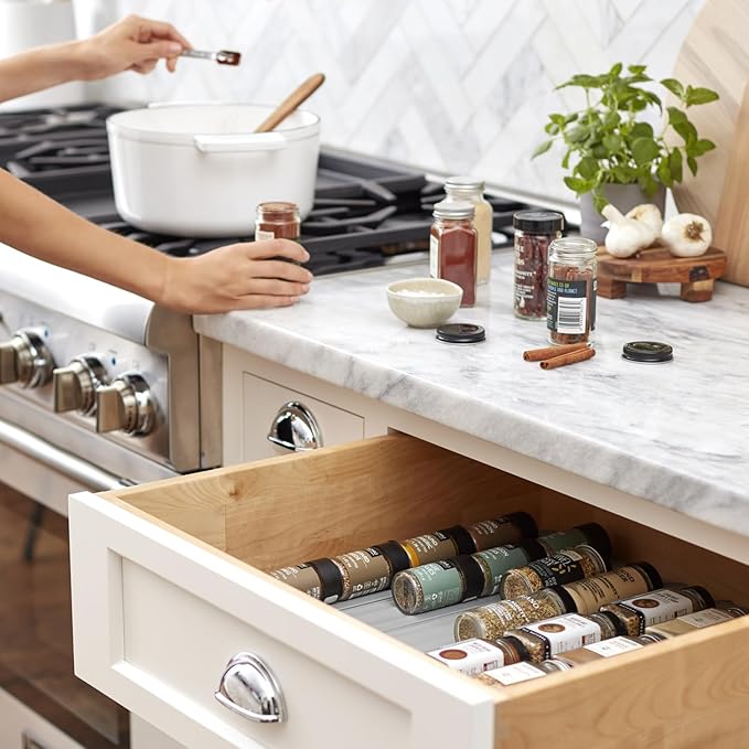 YouCopia SpiceLiner Spice Rack Drawer Organizer (Universal Fit 10’ Roll),Gray